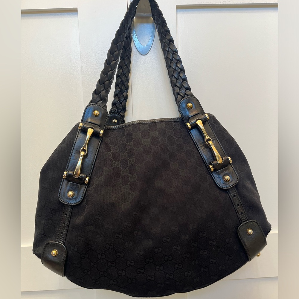 Gucci black canvass Pelham bag, with gold hardware
